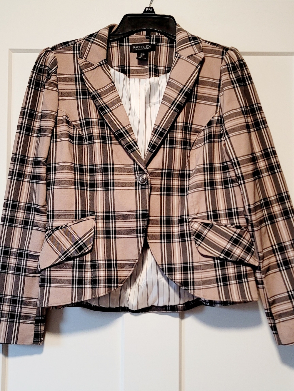Rachel Zoe Single Breasted Blazer Jacket Size M Brn & Blck Plaid  Sz M  Preppy